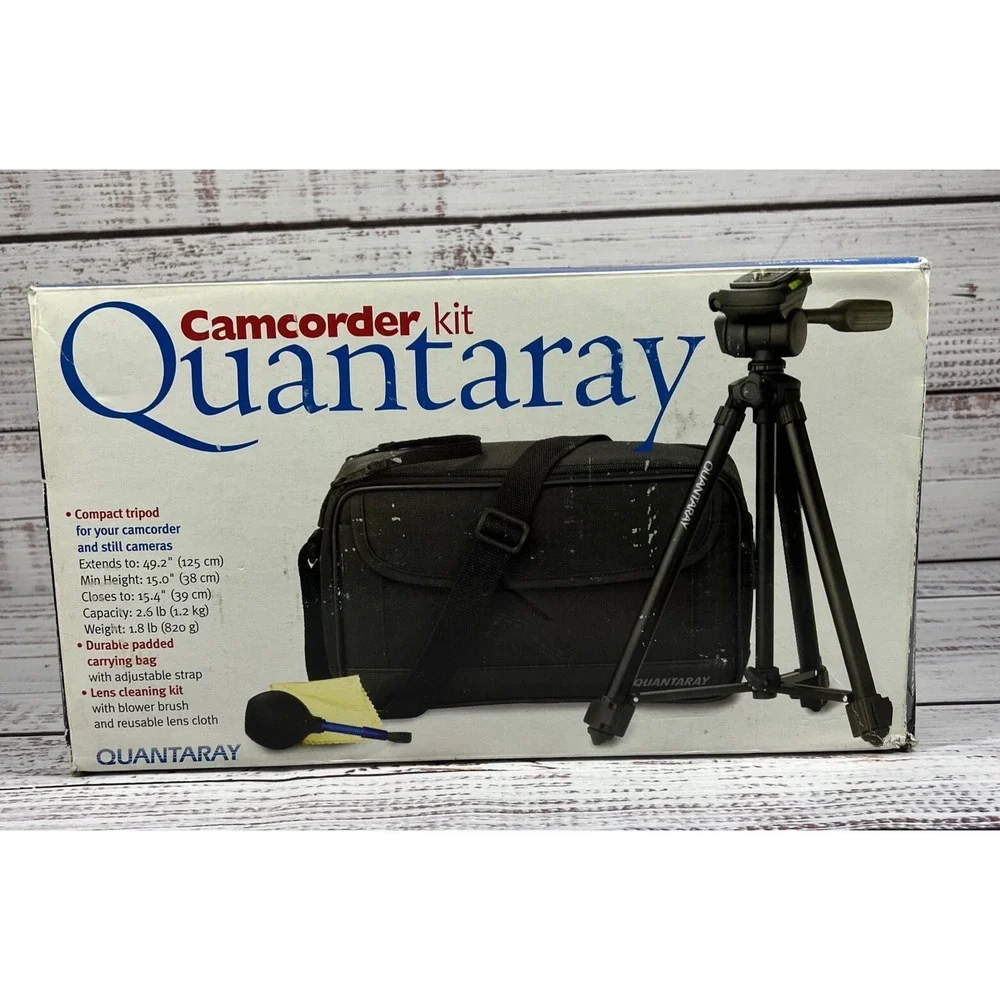 Quantaray Camcorder Kit Tripod Padded Carrying Bag Lens Cleaning Kit New In Box